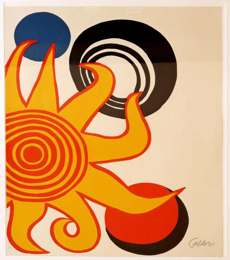 Mid-Century Modern Framed Signed Alexander Calder A.P. Lithograph Sun ...