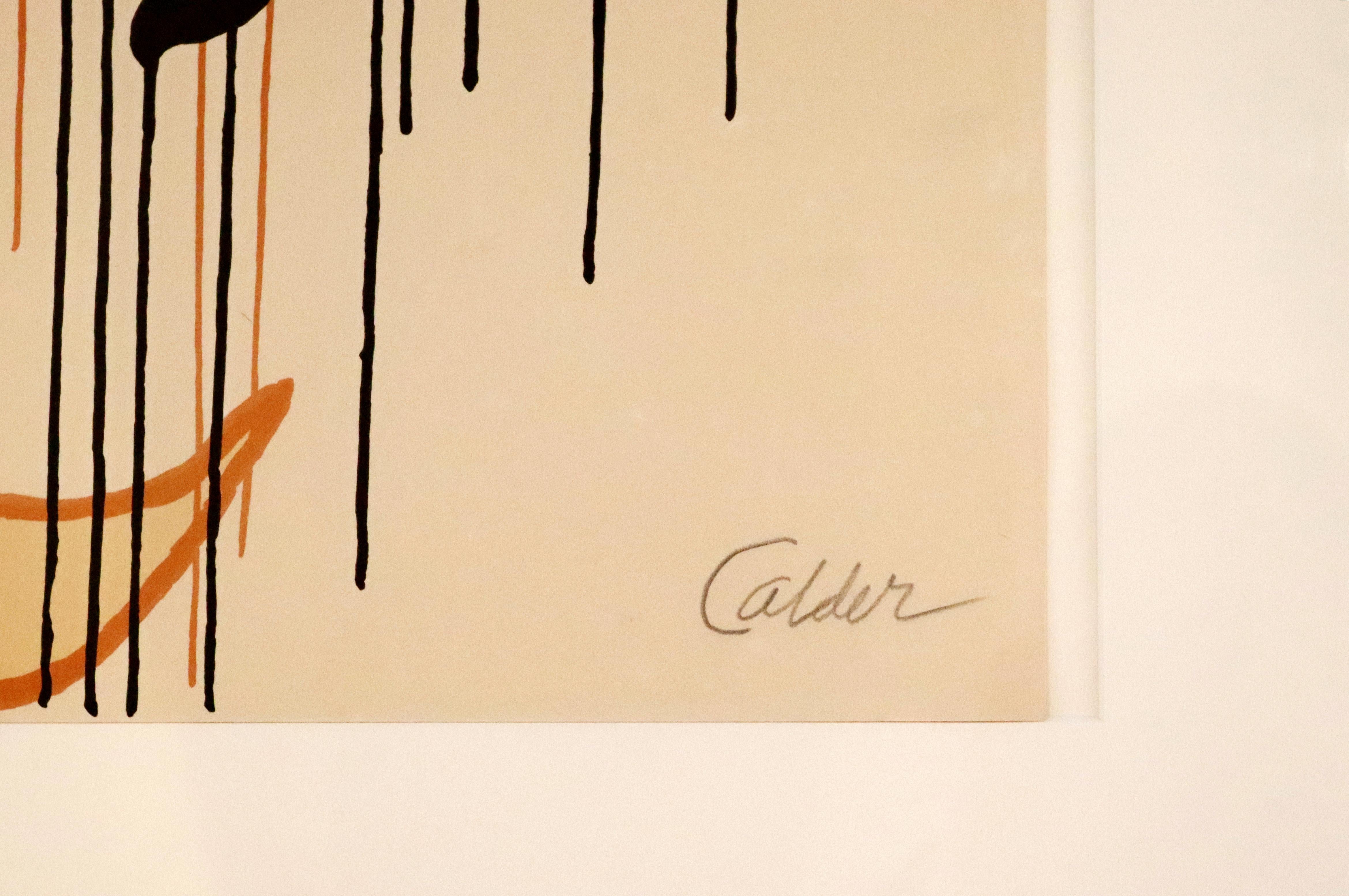 Paper Mid-Century Modern Framed Signed Alexander Calder A.P. Lithograph Sun Orange