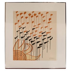 Mid-Century Modern Framed Signed Alexander Calder A.P. Lithograph Sun Orange