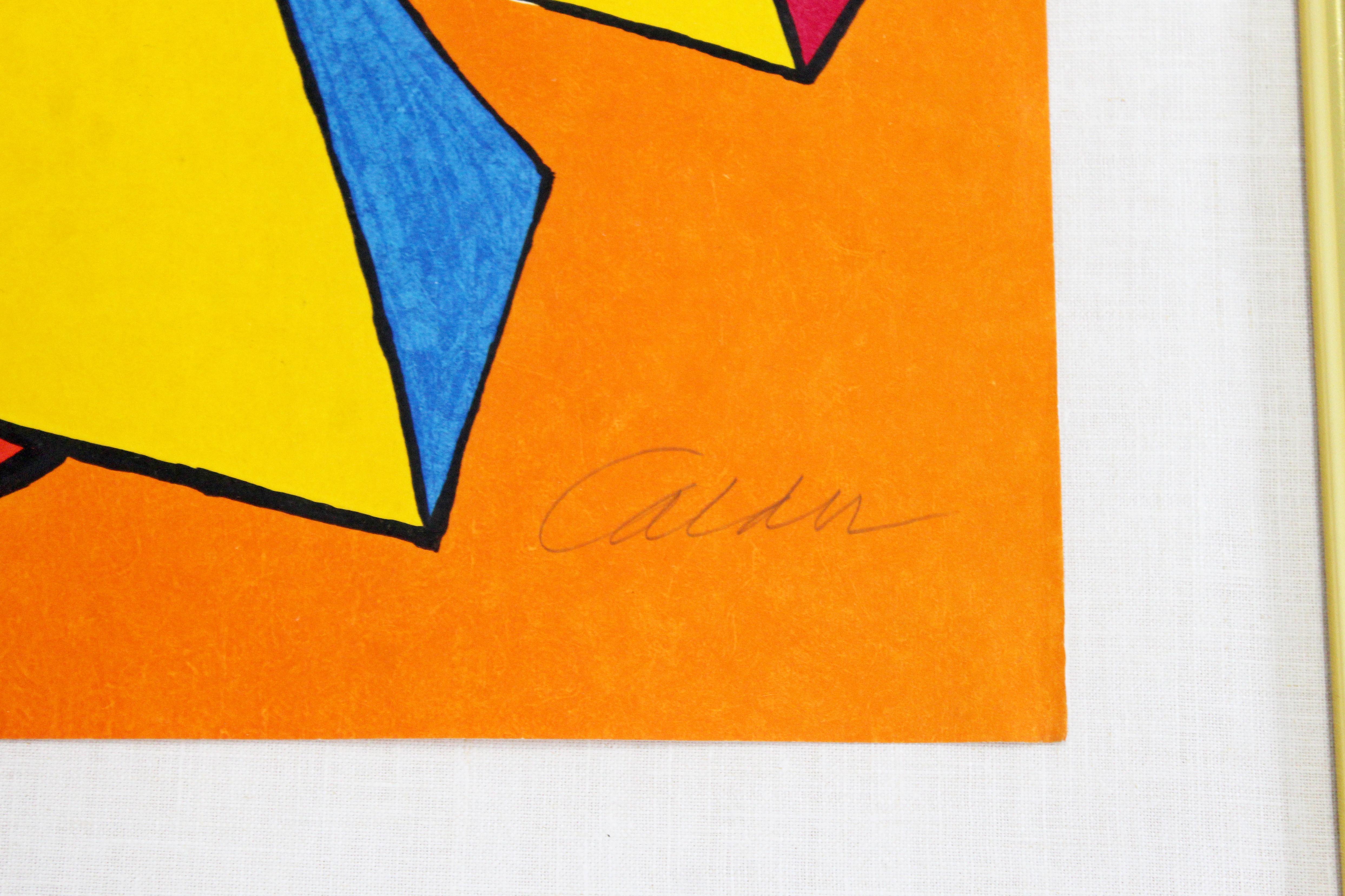 20th Century Mid-Century Modern Framed Signed Calder Pyramid Lithograph Orange Red Shapes