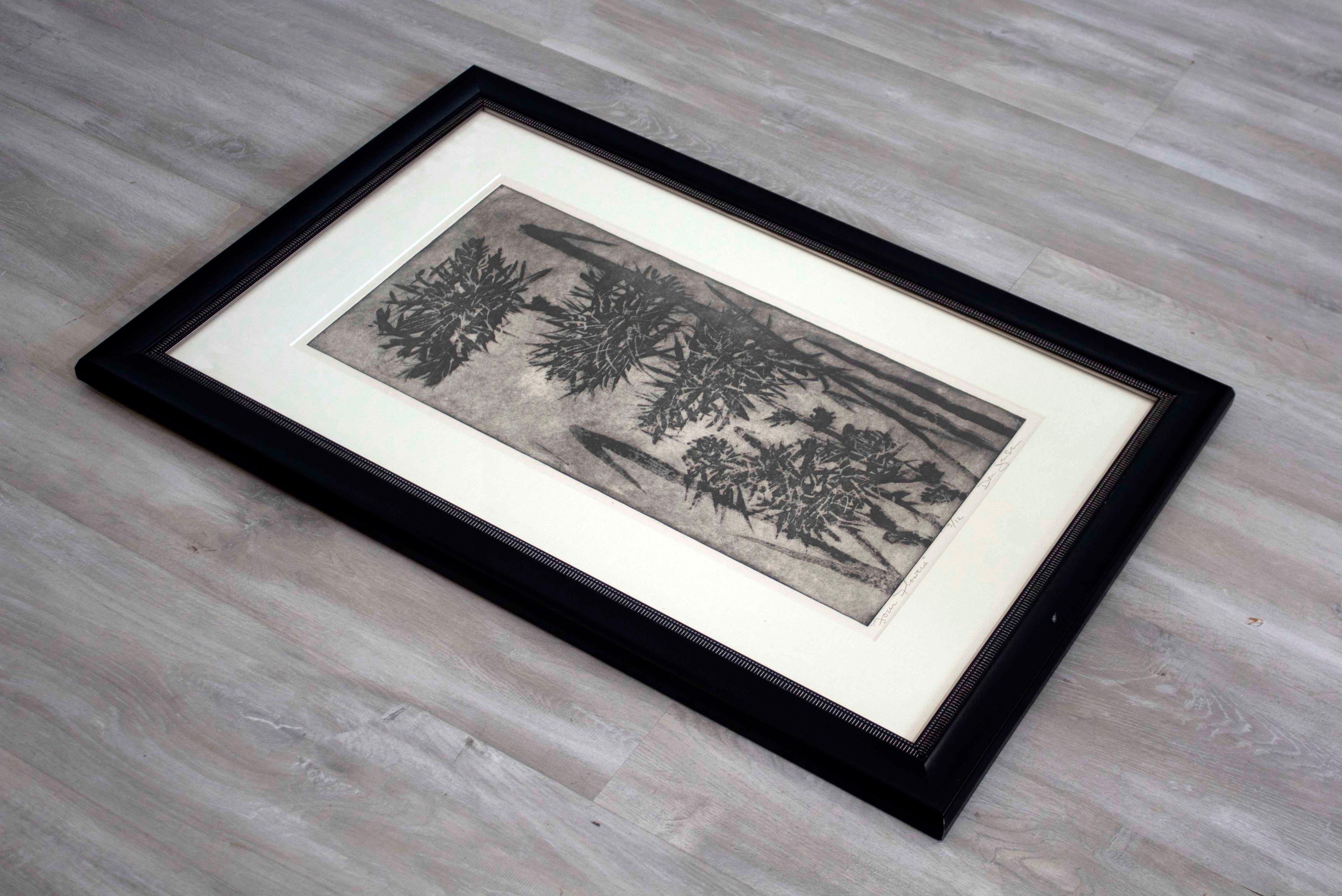 20th Century Mid-Century Modern Framed Signed Don Jensen Four Flowers Mezzotint Etching For Sale