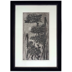 Mid-Century Modern Framed Signed Don Jensen Four Flowers Mezzotint Etching