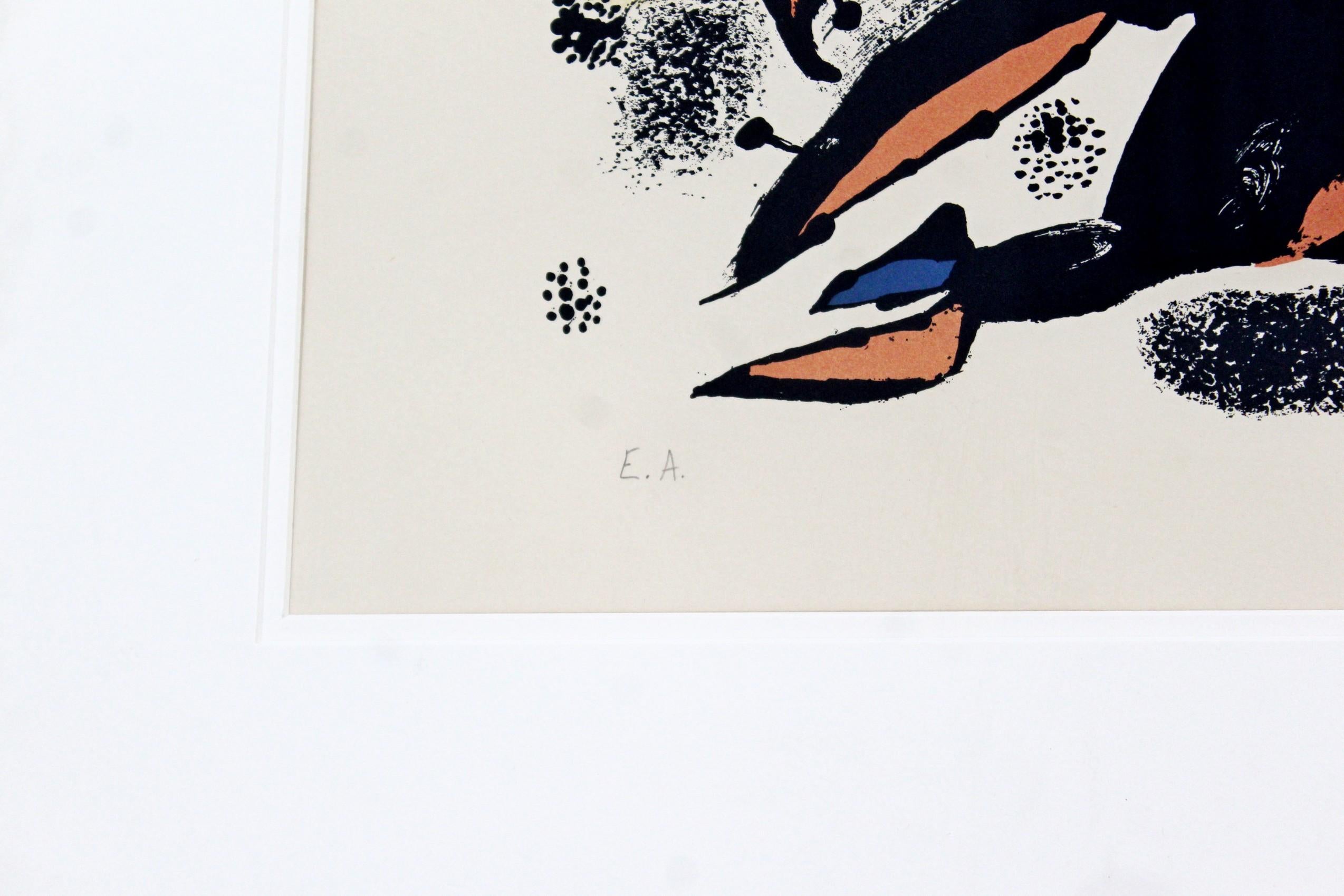 Mid-Century Modern Framed Signed Joan Miro San Titre Artist Proof Lithograph 1