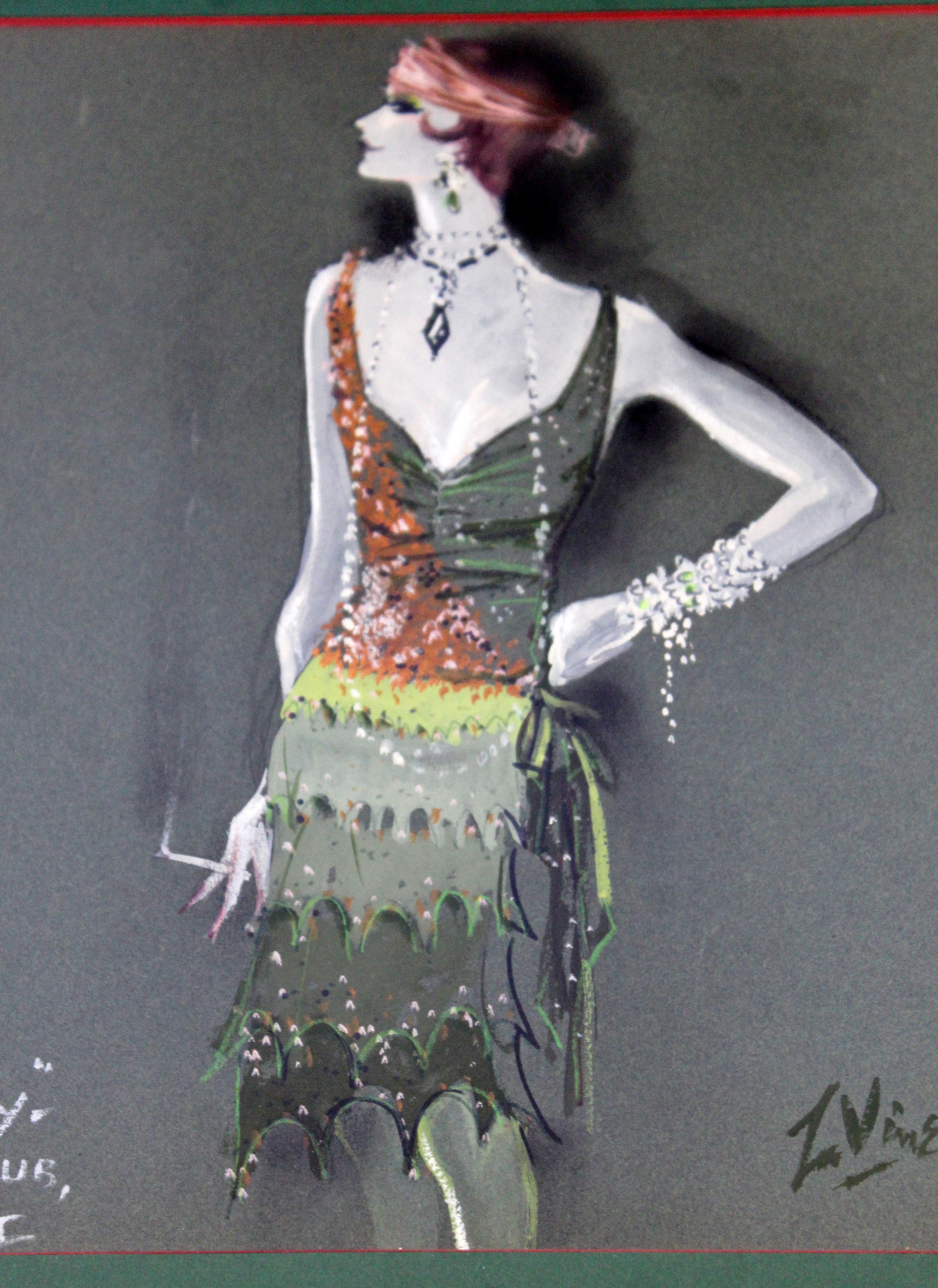 Mid-20th Century Mid-Century Modern Framed Signed La Vine Pastel Art Jimmy Flapper Girl, 1960s