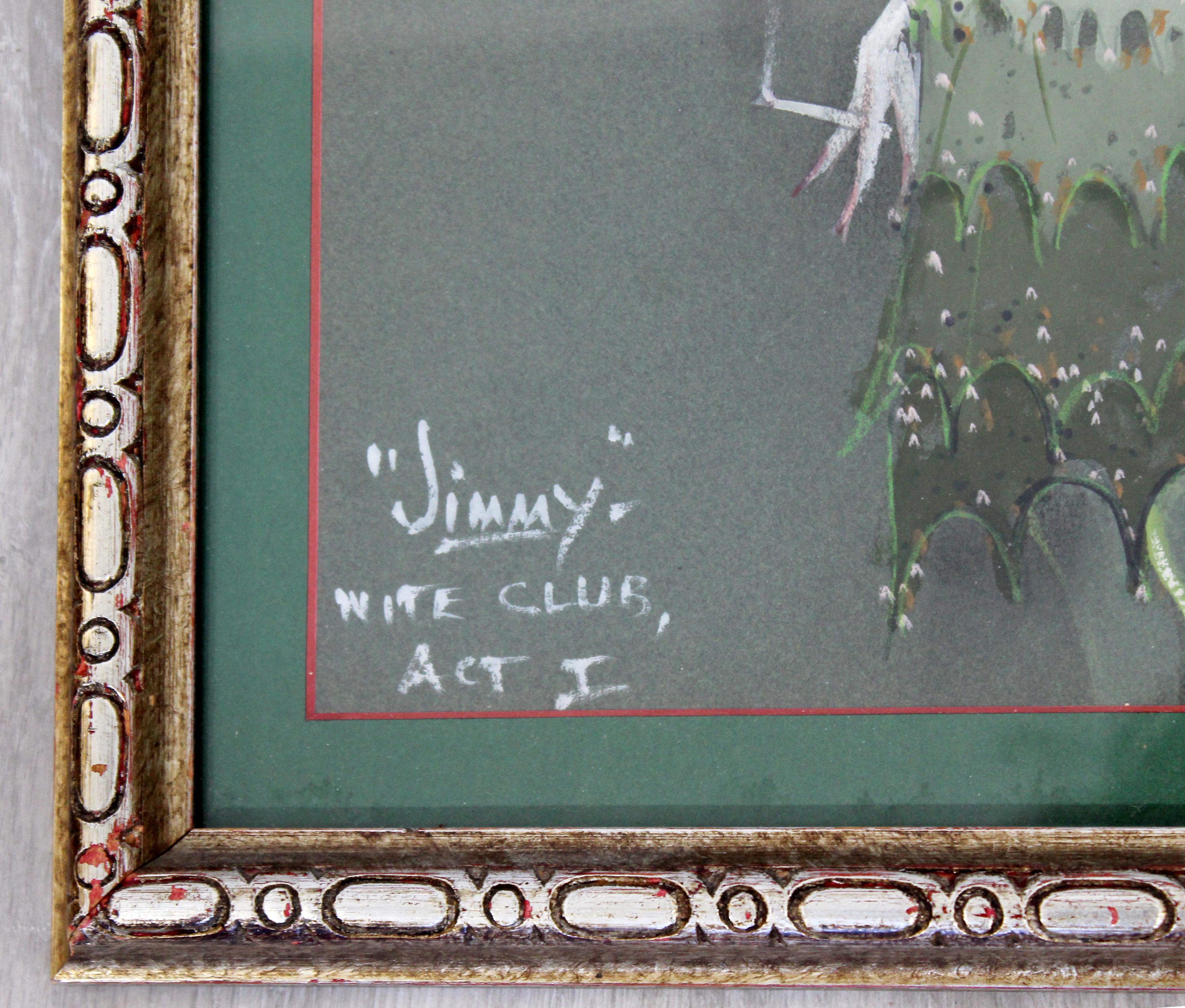 Paper Mid-Century Modern Framed Signed La Vine Pastel Art Jimmy Flapper Girl, 1960s