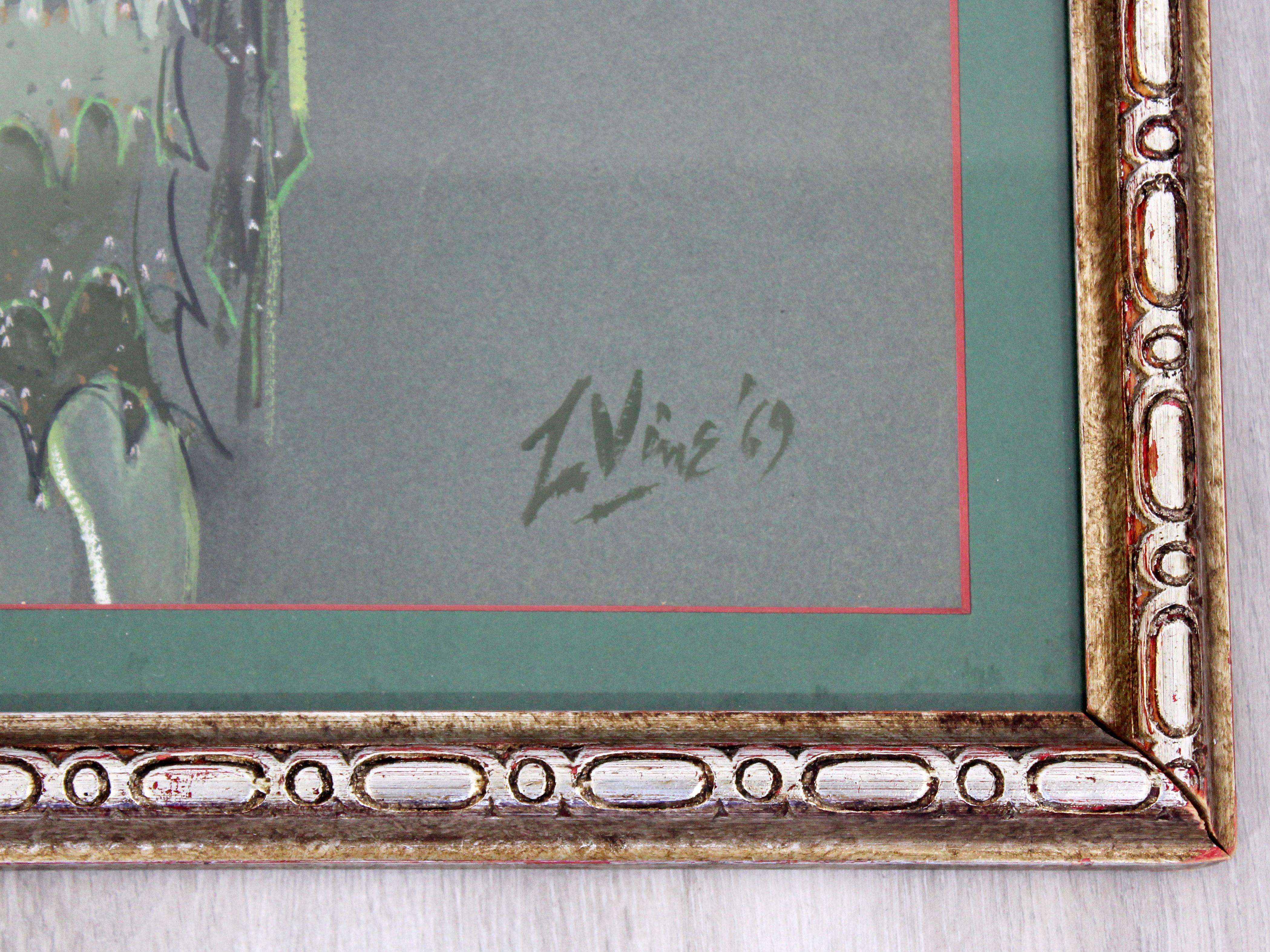 Mid-Century Modern Framed Signed La Vine Pastel Art Jimmy Flapper Girl, 1960s 1