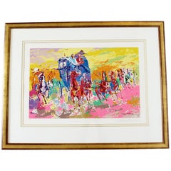 Mid-Century Modern Gerahmt Signiert Leroy Neiman Lithographie Nummeriert 164/300 Pferde