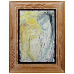 Mid-Century Modern Framed Signed Lillian Desow Fishbein Painting Oil on Board