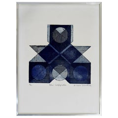 Mid-Century Modern Framed Signed Marilyn Levin Schecter Aquatint Etching, 1970s