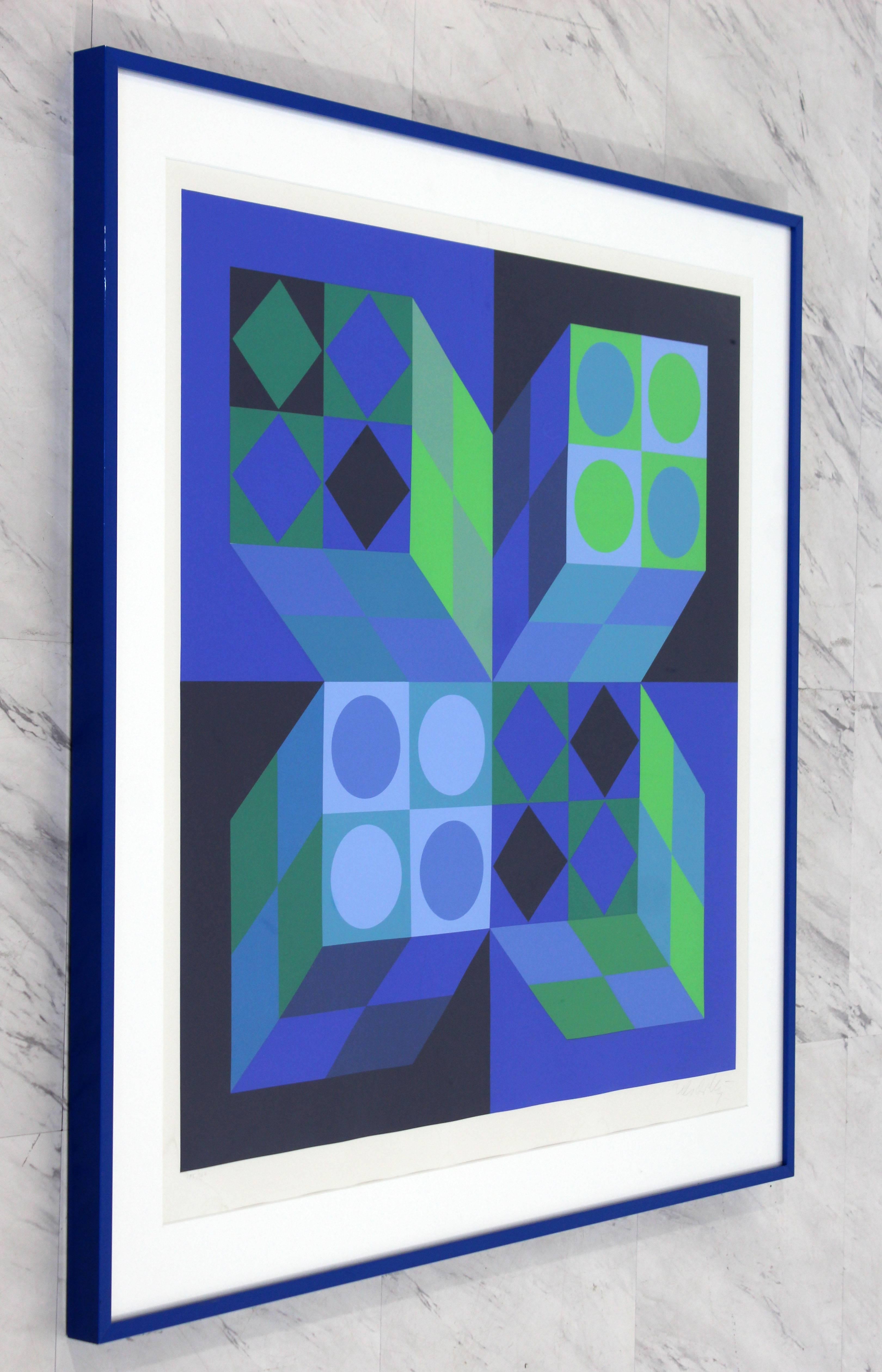 For your consideration is an Op Art lithograph print by Victor Vasarely, signed and numbered 155/262. In excellent condition. The dimensions of the frame are 31.5