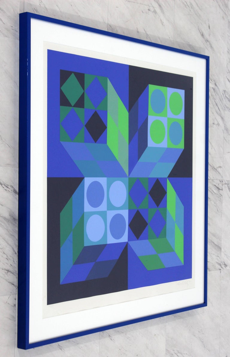 MidCentury Modern Framed Signed Numbered Op Art Litho Print Victor