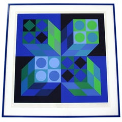 Mid-Century Modern Framed Signed Numbered Op Art Litho Print Victor Vasarely