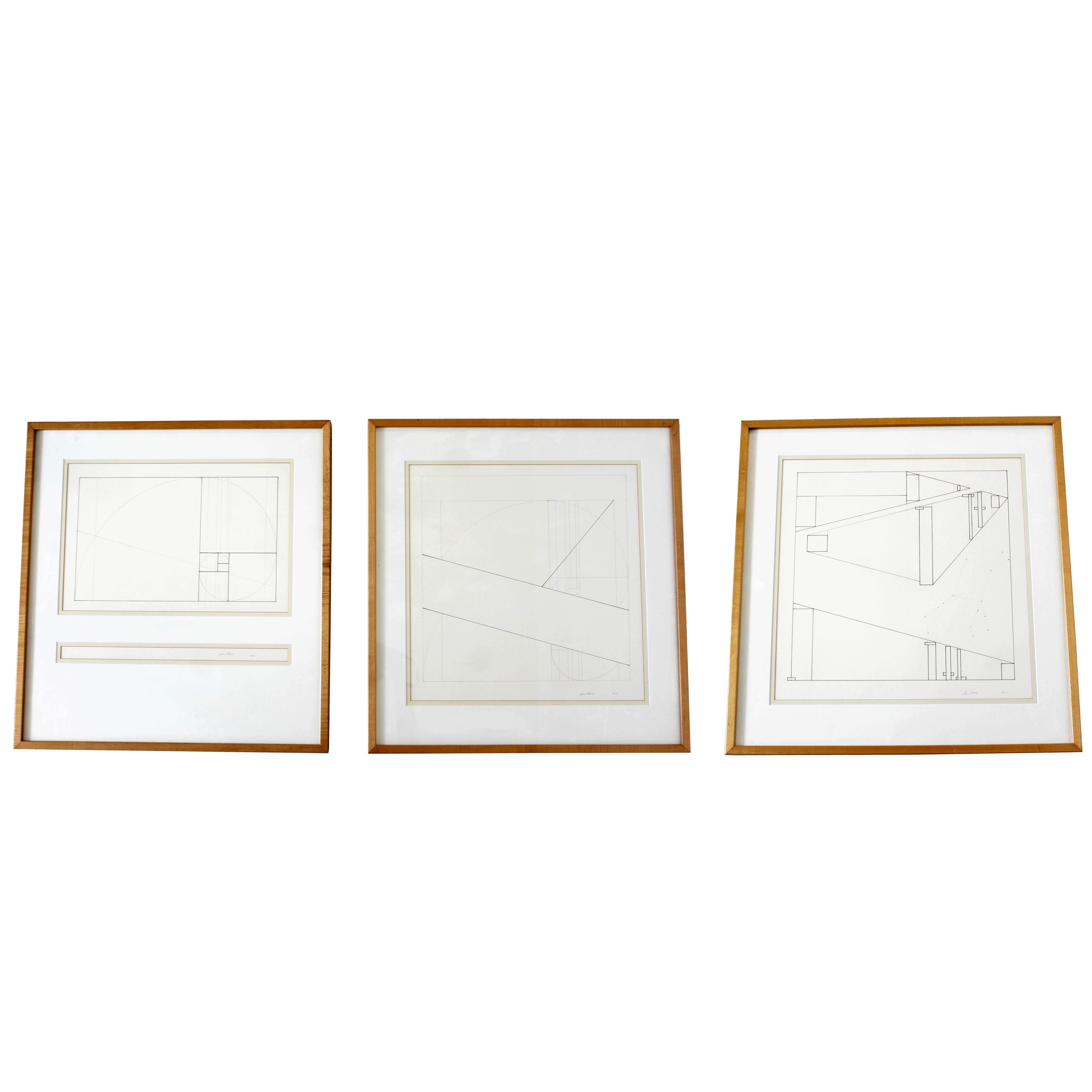 Mid-Century Modern Framed Signed Set of Three Prints by David Barr 170 Geometry