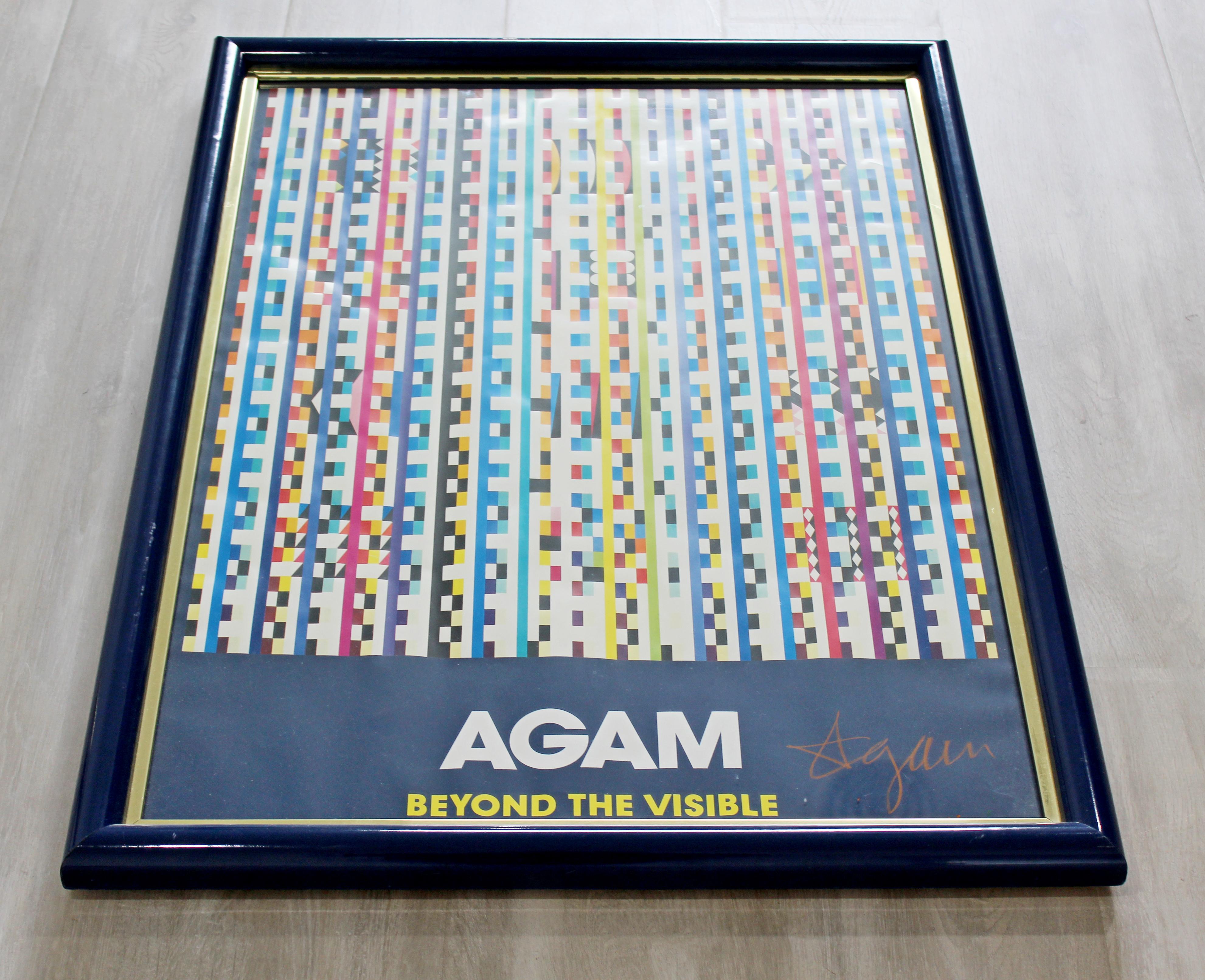 For your consideration is a framed, pop op art poster, signed by Yaacov Agam, circa 1970s. In excellent vintage condition. The dimensions are 24