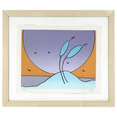 Vintage Mid-Century Modern Framed Space Flowers by Peter Max Signed and Numbered