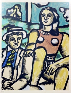 Mid-Century Modern Framed Stamped Signed Fernand Leger Lithograph 2 Lovers 1950s