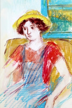 Mid-Century Modern Framed Susan Bolt Untitled Female Pastel Art Framed Signed