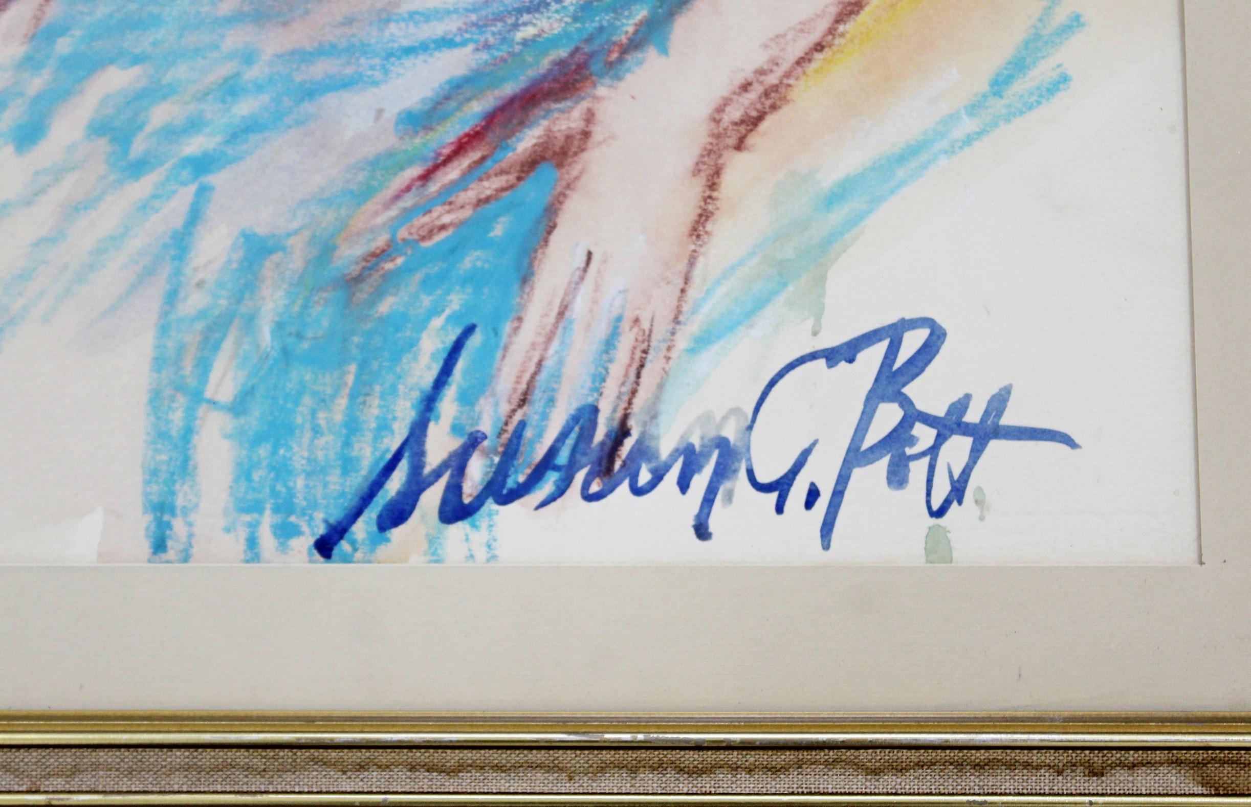 American Mid-Century Modern Framed Susan Bolt Untitled Female Pastel Art Framed Signed