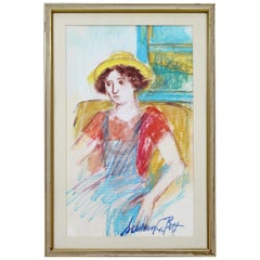 Mid-Century Modern Framed Susan Bolt Untitled Female Pastel Art Framed Signed