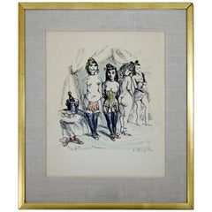 Mid-Century Modern Framed Tsuguharu Leonard Foujita Woodcut Signed French Nudes