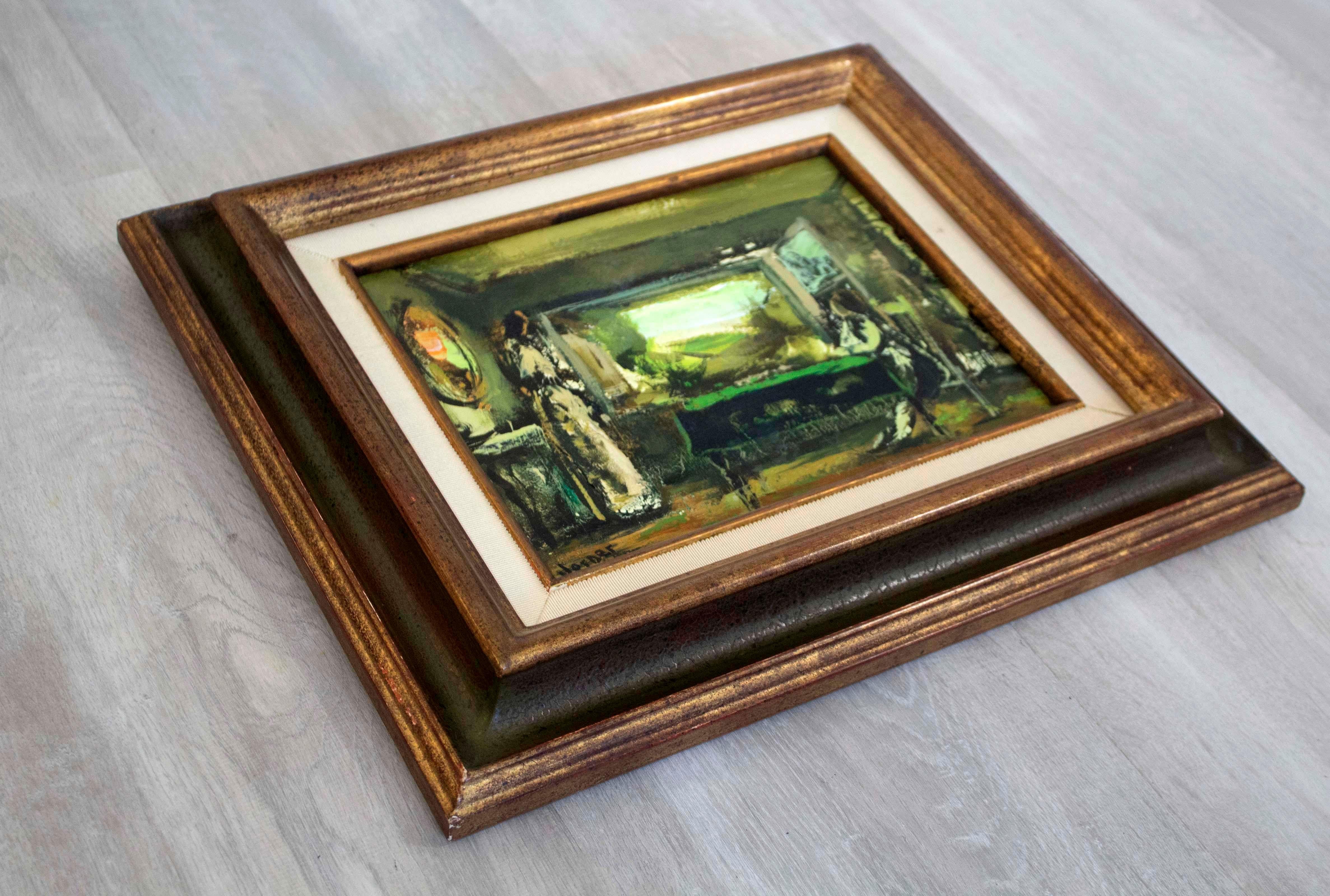 20th Century Mid-Century Modern Framed Verner Signed Oil Painting on Wood