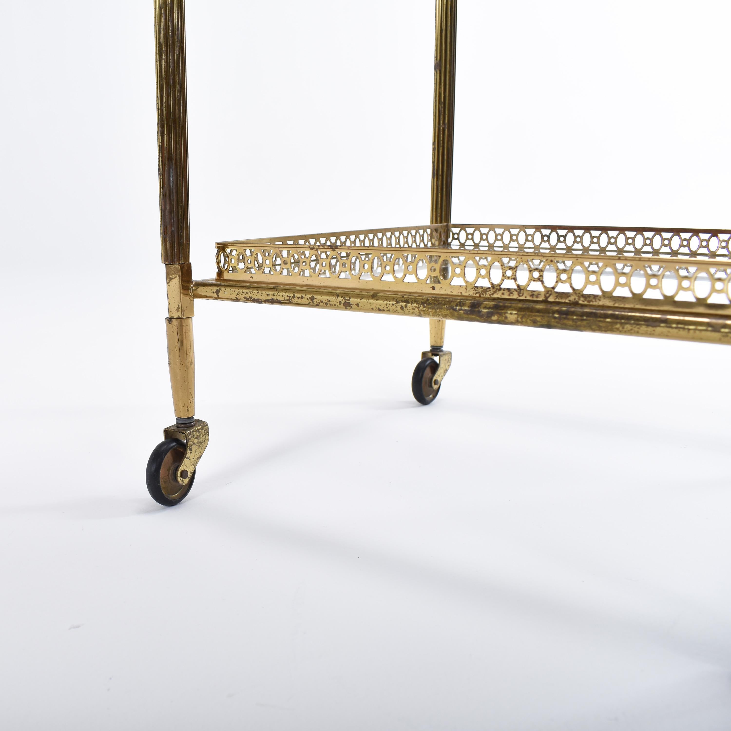 Mid-Century Modern, France, 1950, Brass and Glas Bar Cart Trolley, from Paris 1