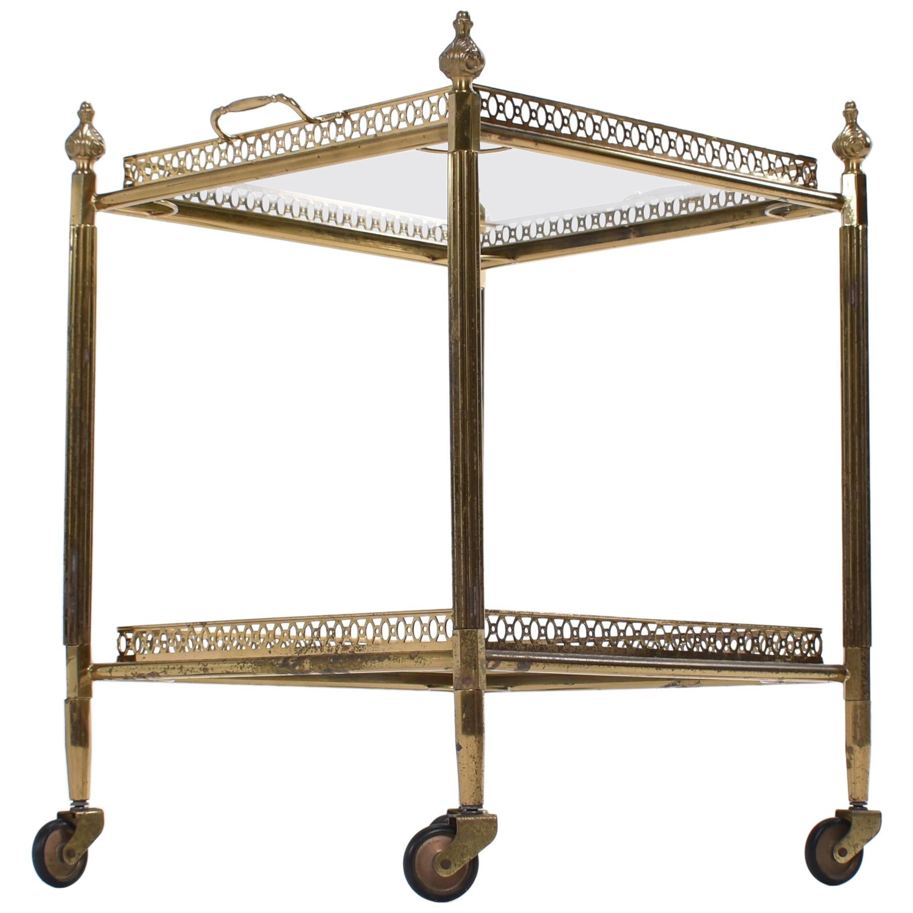 Mid-Century Modern, France, 1950, Brass and Glas Bar Cart Trolley, from Paris