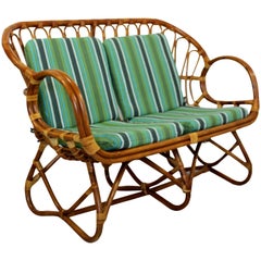 Mid-Century Modern Franco Albini Bamboo Rattan Loveseat Settee Sofa 1960s Italy