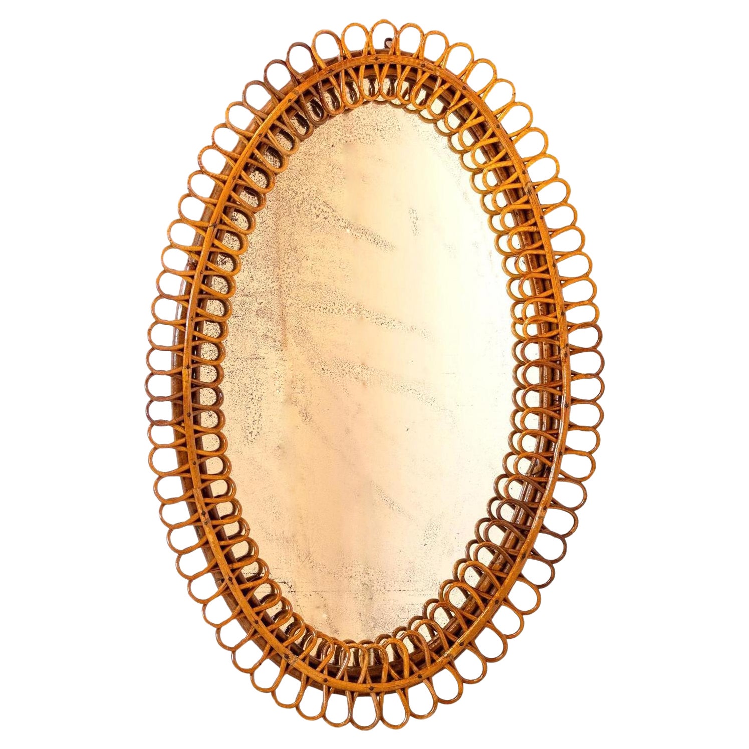Mid Century Modern Franco Albini Bamboo Wall Mirror, Italy 1960s