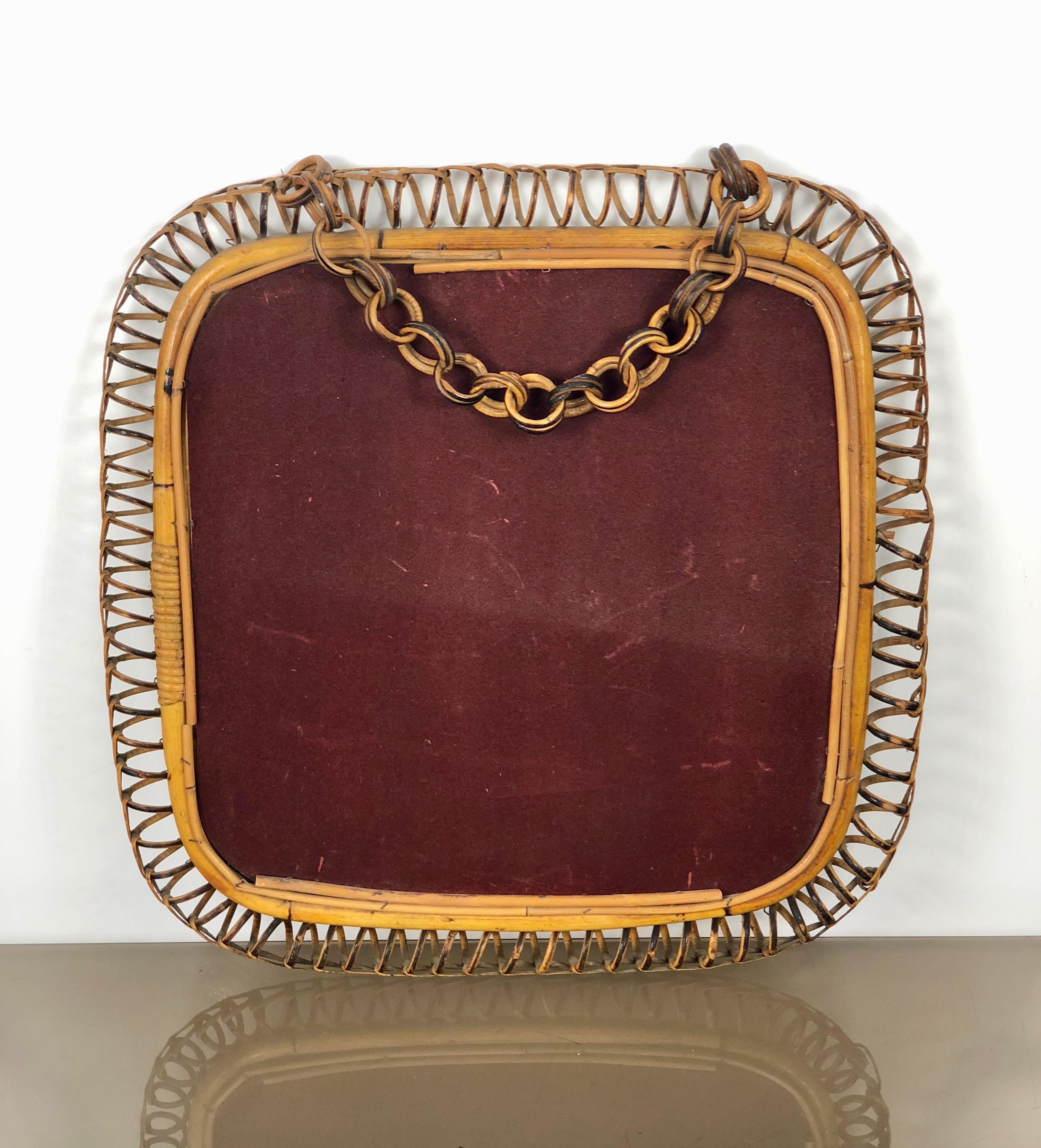 Mid-Century Modern Franco Albini Bonacina Rattan and Bamboo Mirror, Italy, 1960s In Good Condition In Rome, IT