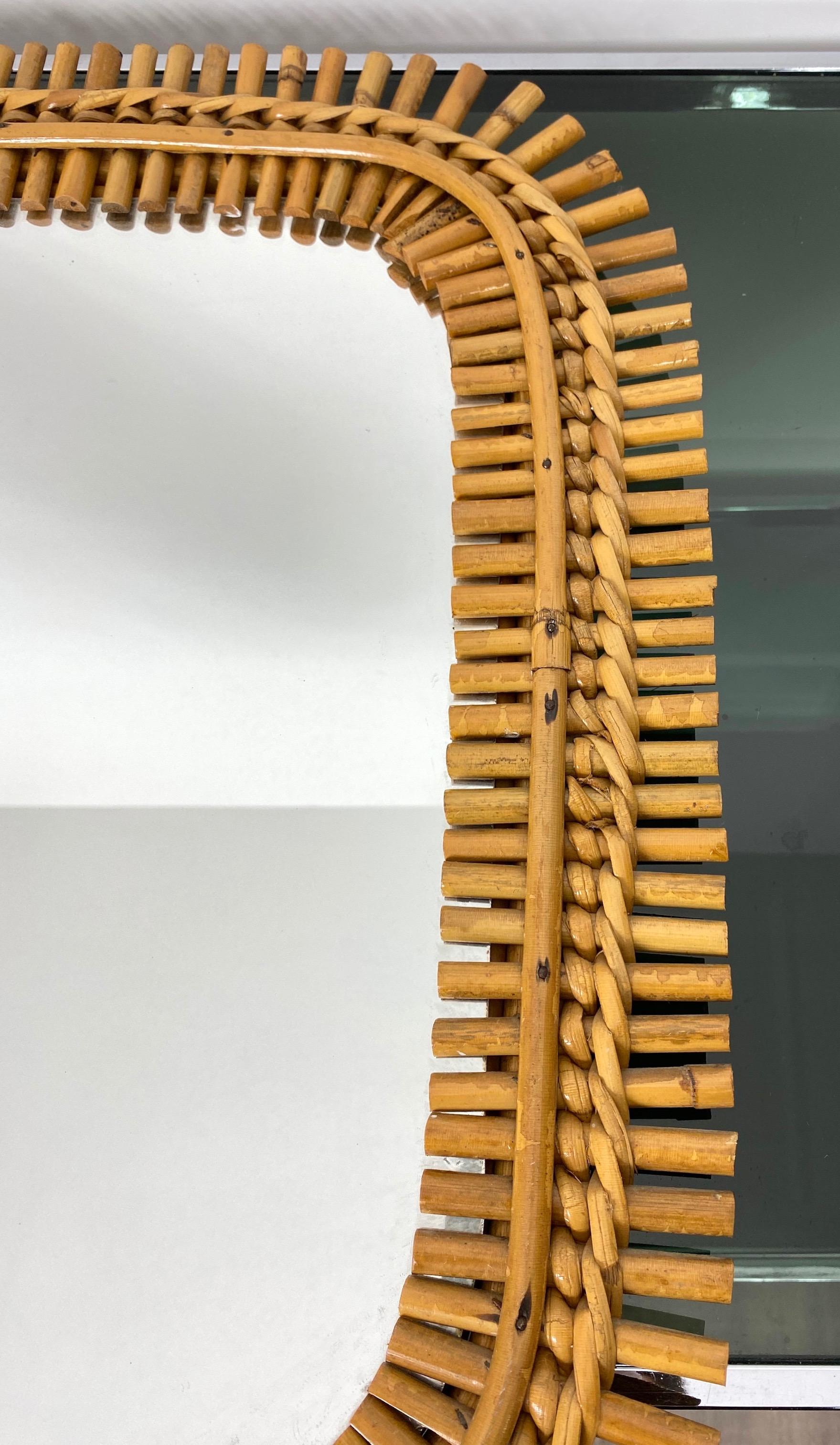 Mid-Century Modern Franco Albini Style Rattan and Bamboo Mirror, Italy, 1960s In Good Condition In Rome, IT