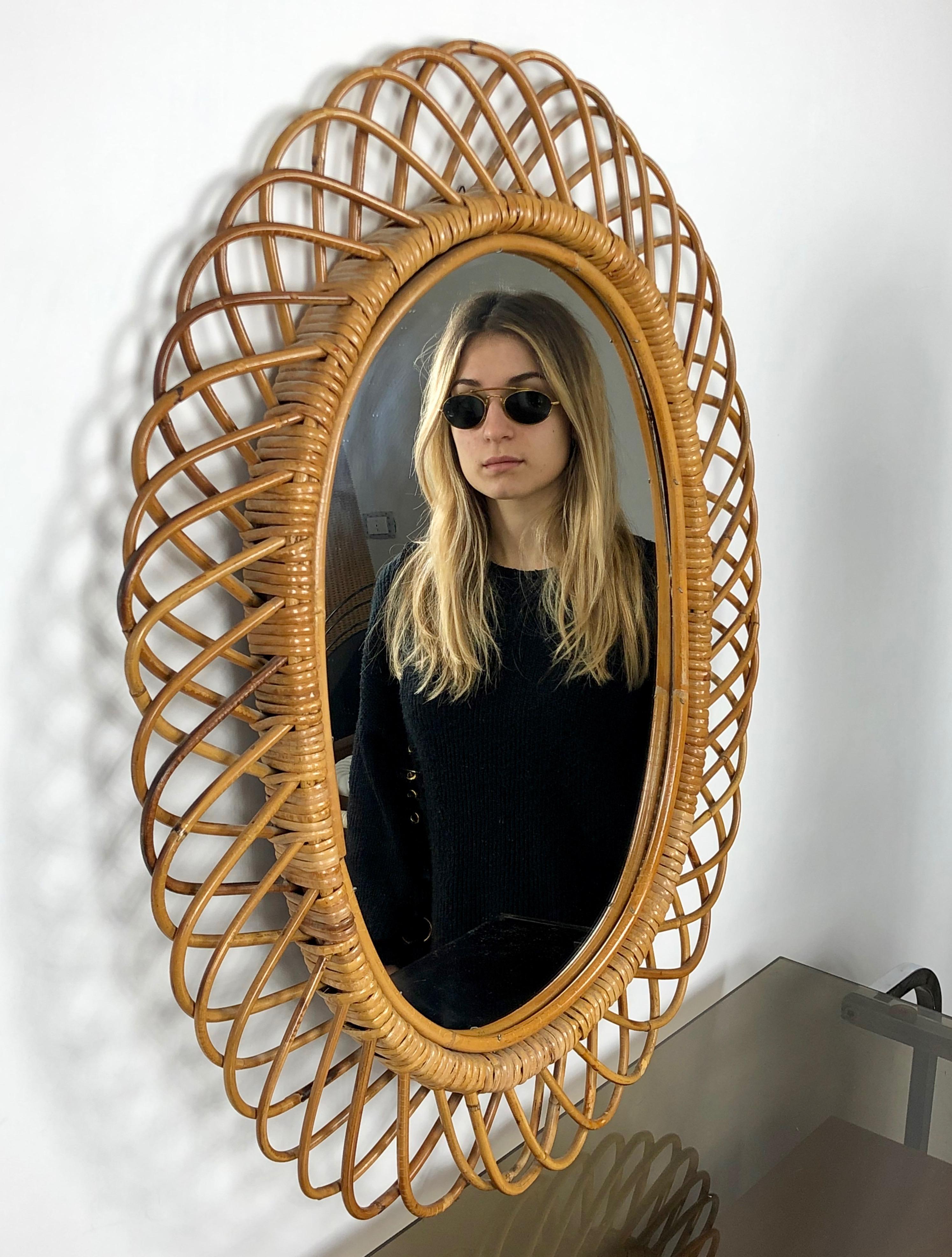 oval bamboo mirror