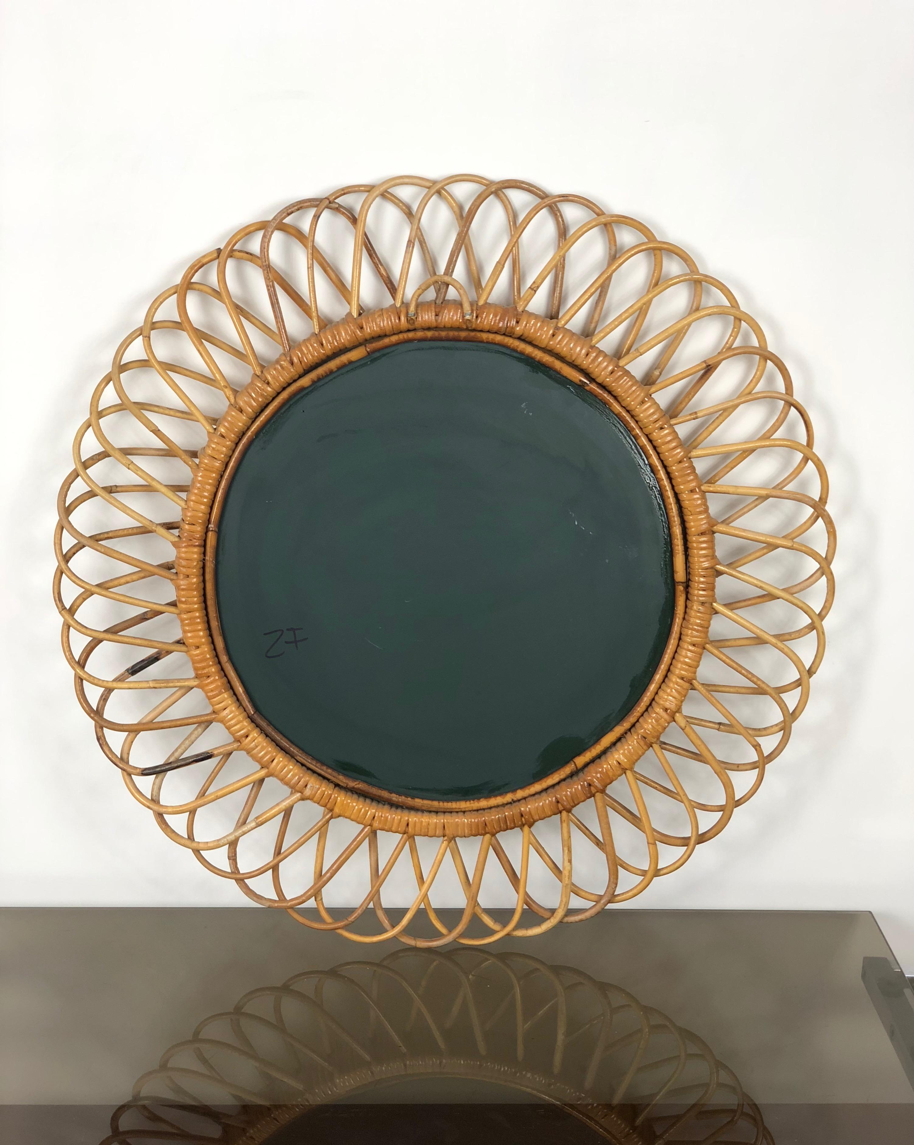 Mid-20th Century Mid-Century Modern Franco Albini Rattan and Bamboo Round Mirror, Italy, 1960s