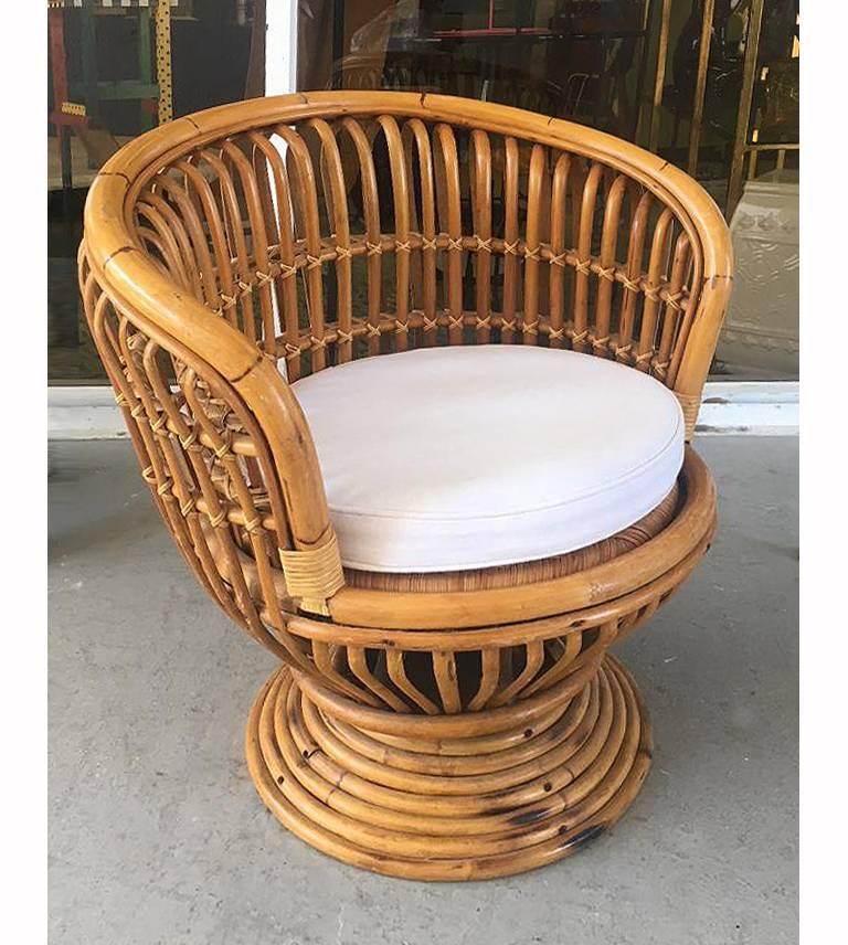 Mid Century Vintage Wicker Swivel Chair Mid-century Rattan Swivel