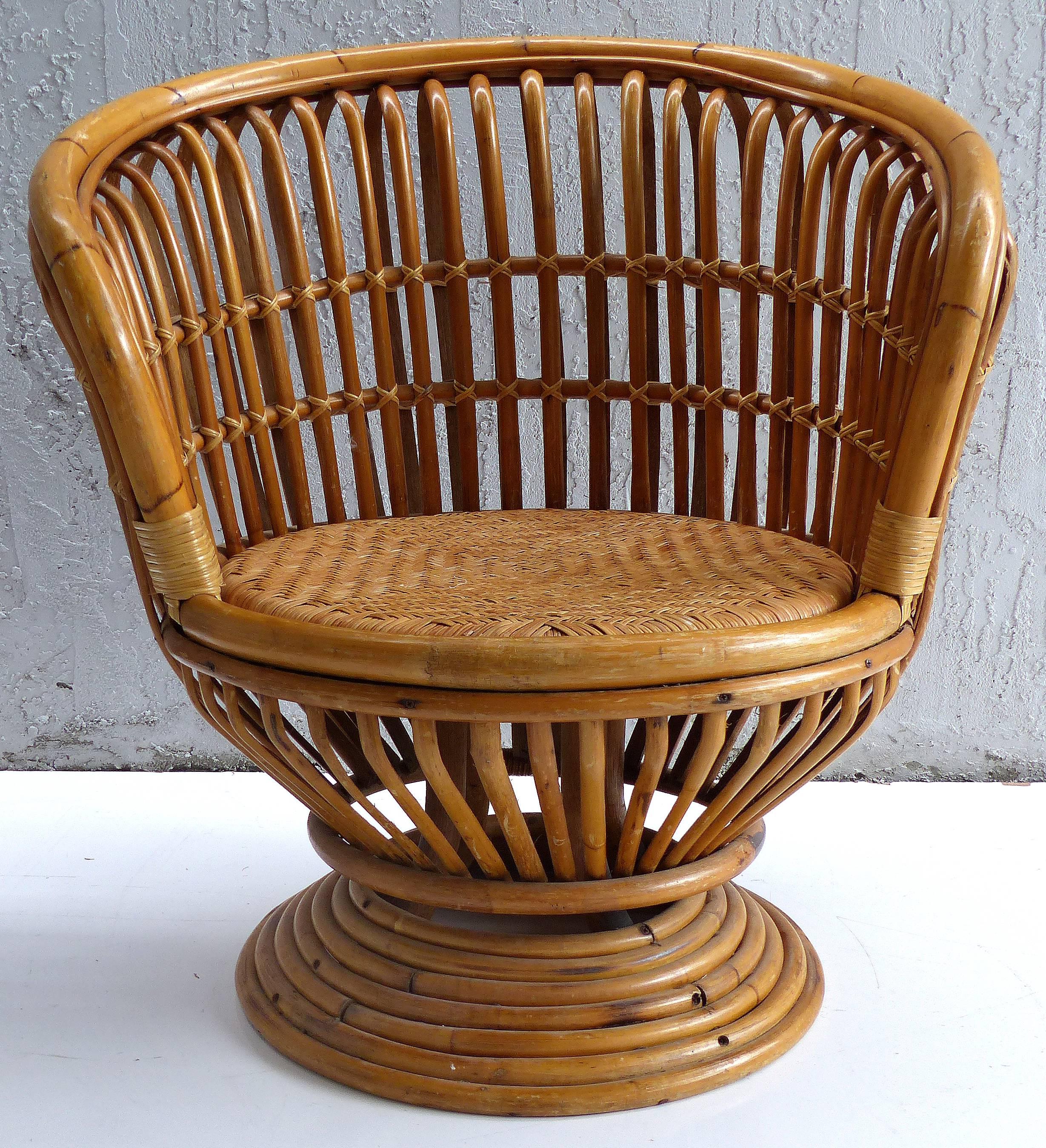 Mid-Century Modern Franco Albini Rattan Swivel Chair 1