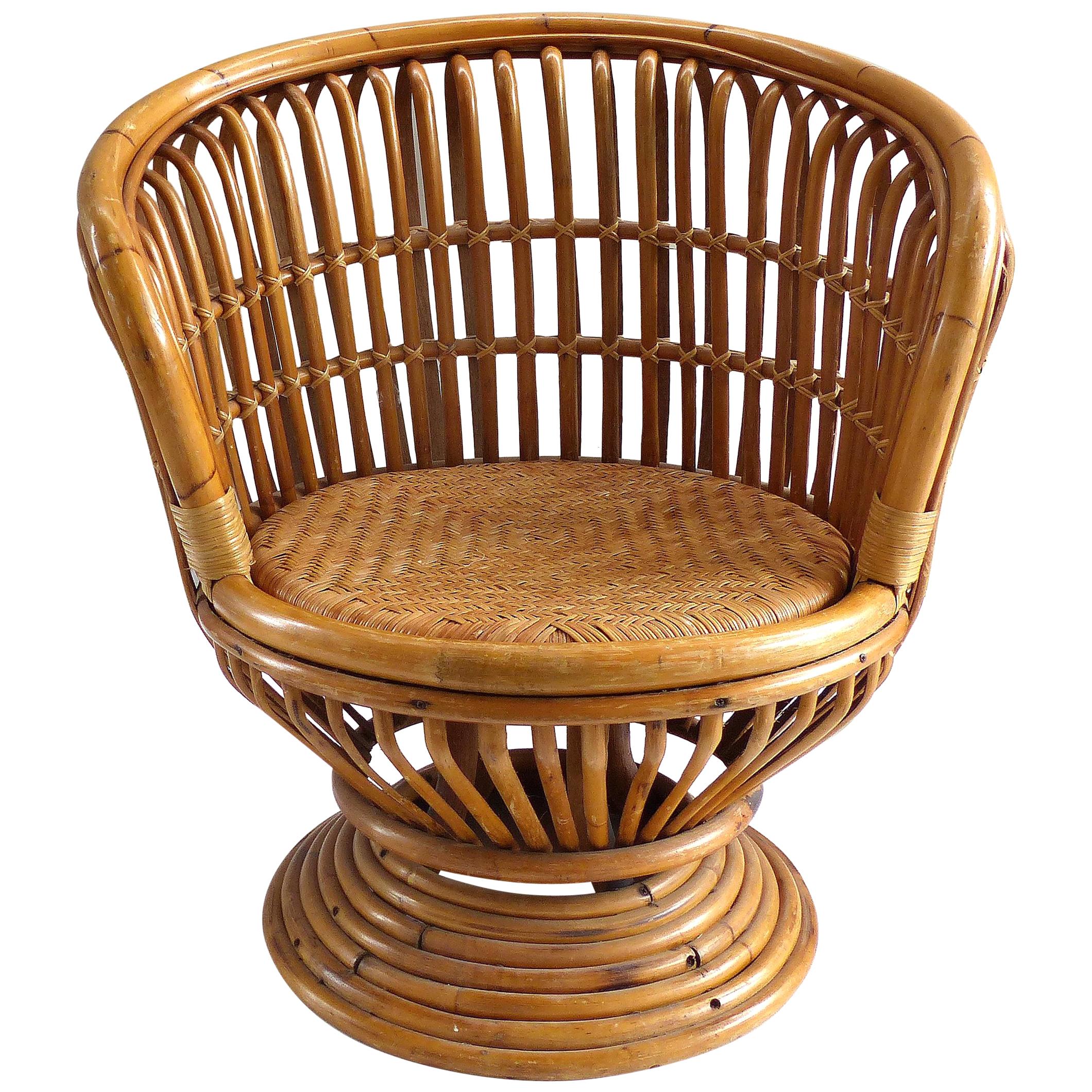 Mid-Century Modern Franco Albini Rattan Swivel Chair For Sale at 1stDibs