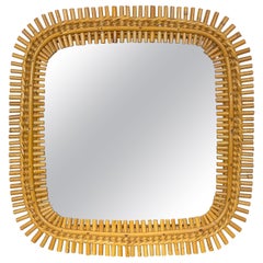 Mid-Century Modern Franco Albini Style Rattan and Bamboo Mirror, Italy, 1960s