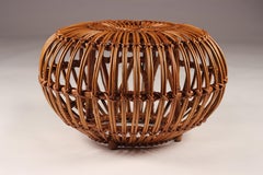 Boho Chic Style Wicker Ottoman, Stool or Side Table Italy 1960’s attr Albini