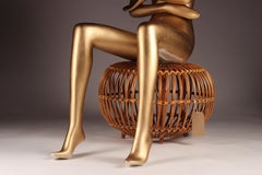 Boho Chic Style oder Modern Farmhouse Wicker Ottoman, Hocker oder Beistelltisch