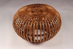 Boho Chic Style Wicker & Cane Ottoman, Stool or Side Table made in Italy 1950’s