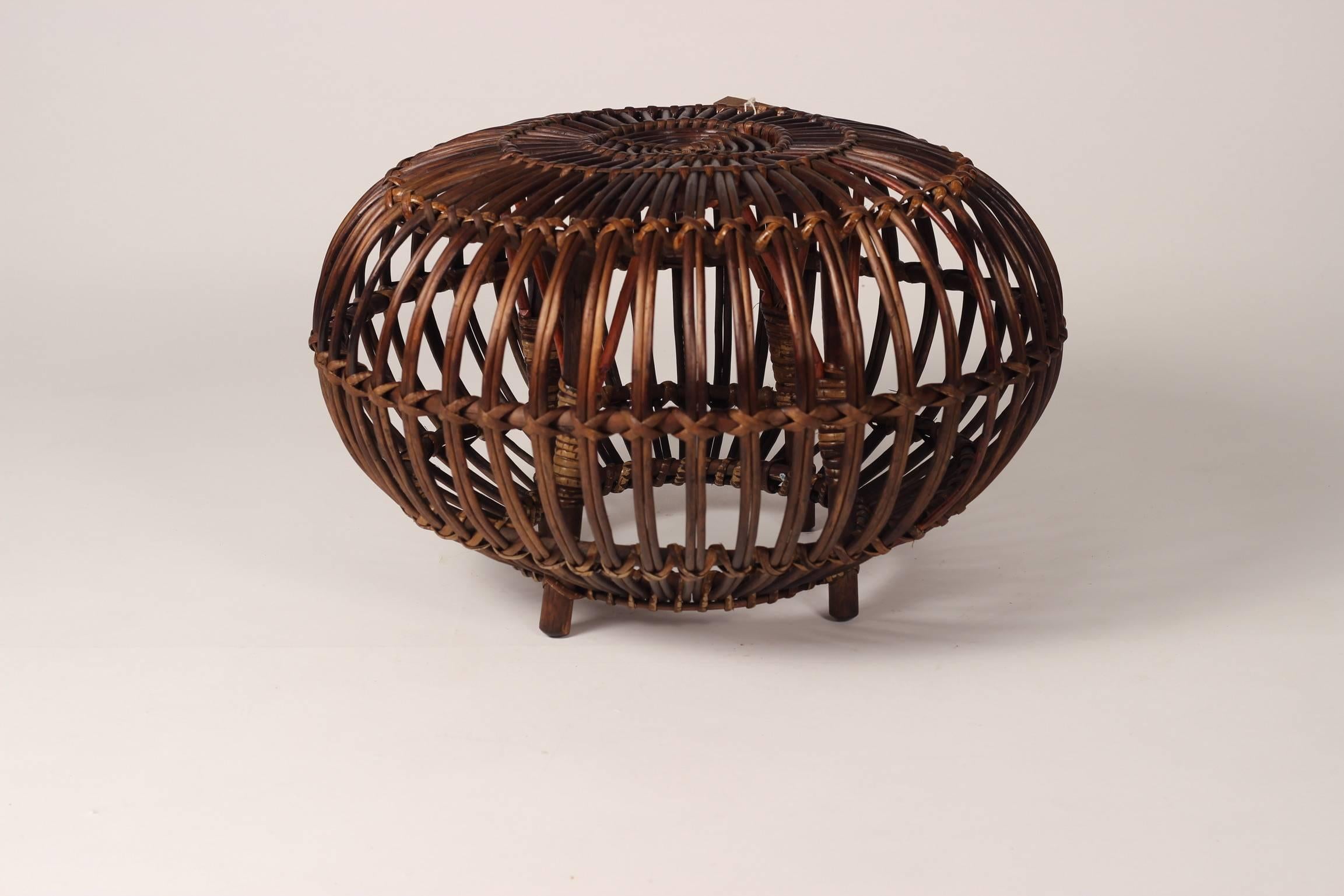 Mid-Century Modern Franco Albini Wicker Ottoman, Stool or Side Table 1