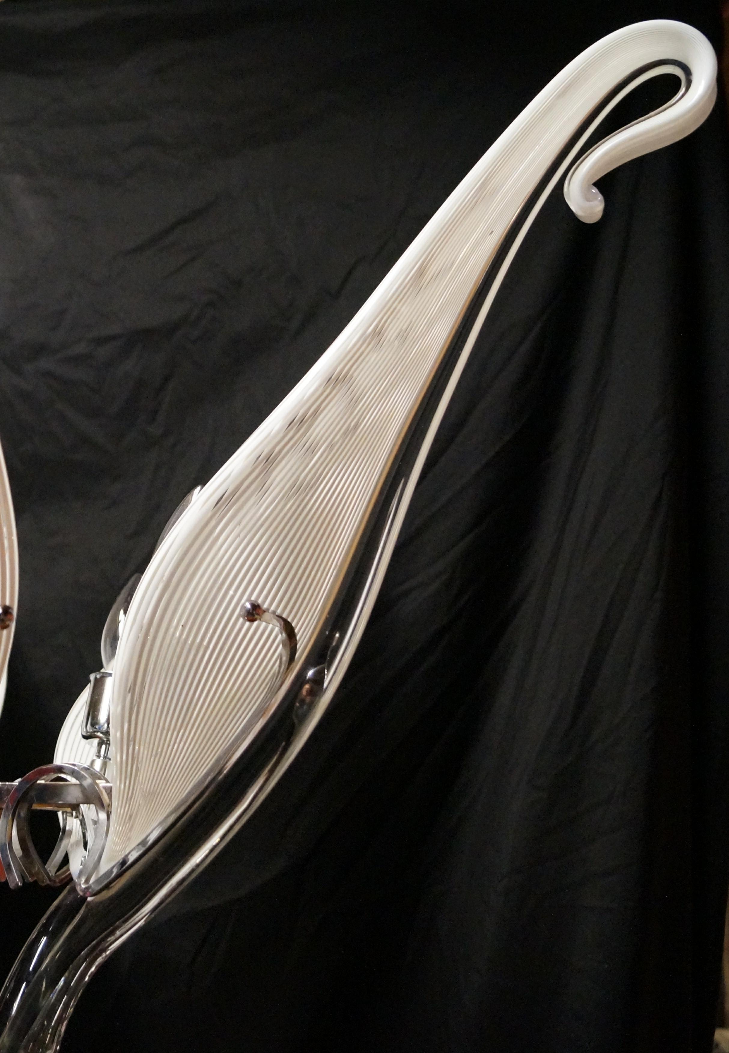 Mid-Century Modern Franco Luce Murano Glas Chrom Sechs Arm Leaf Lily Kronleuchter im Angebot 5