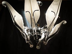 Mid-Century Modern Franco Luce Murano Glas Chrom Sechs Arm Leaf Lily Kronleuchter