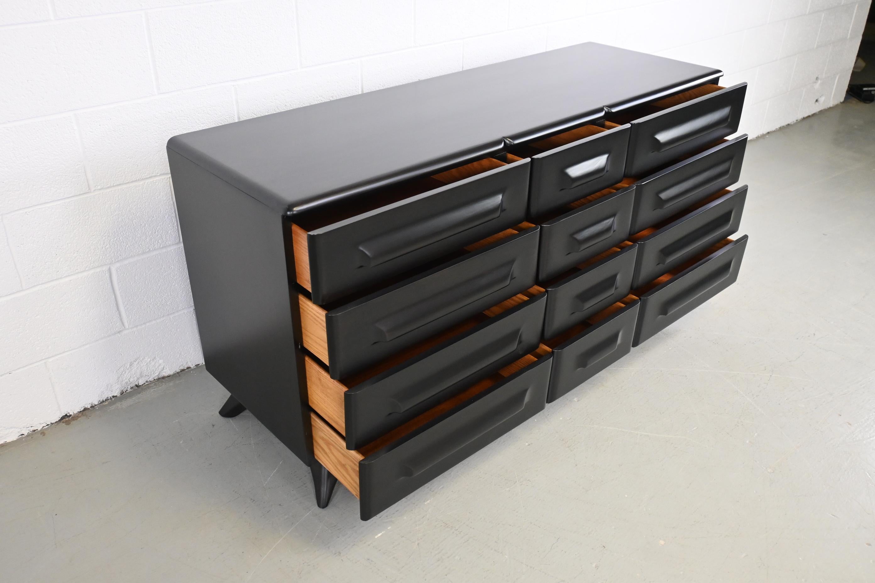 Franklin Shockey Company Mid Century Modern Sculpted Ebonized Maple Dresser 4