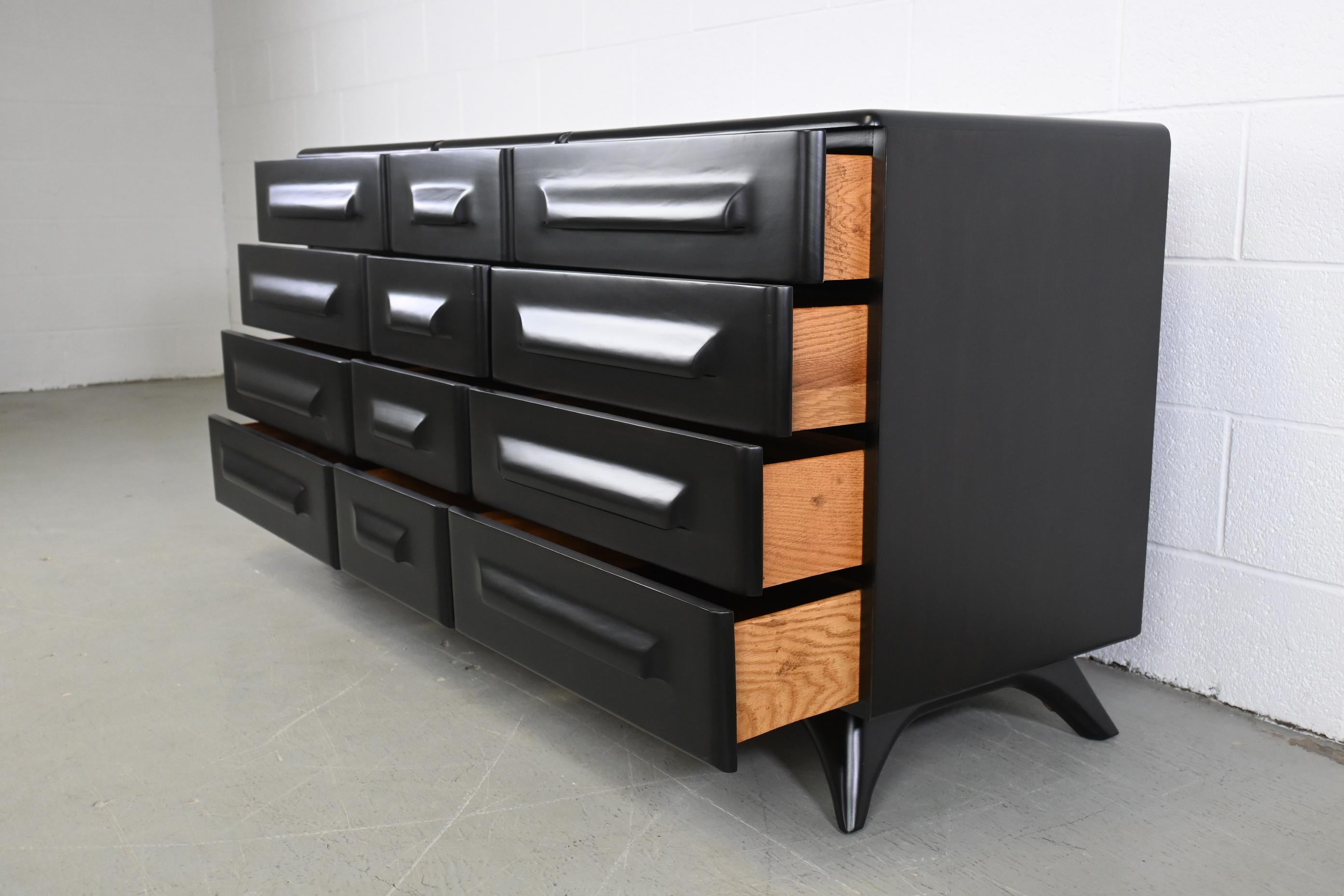 Franklin Shockey Company Mid Century Modern Sculpted Ebonized Maple Dresser 2