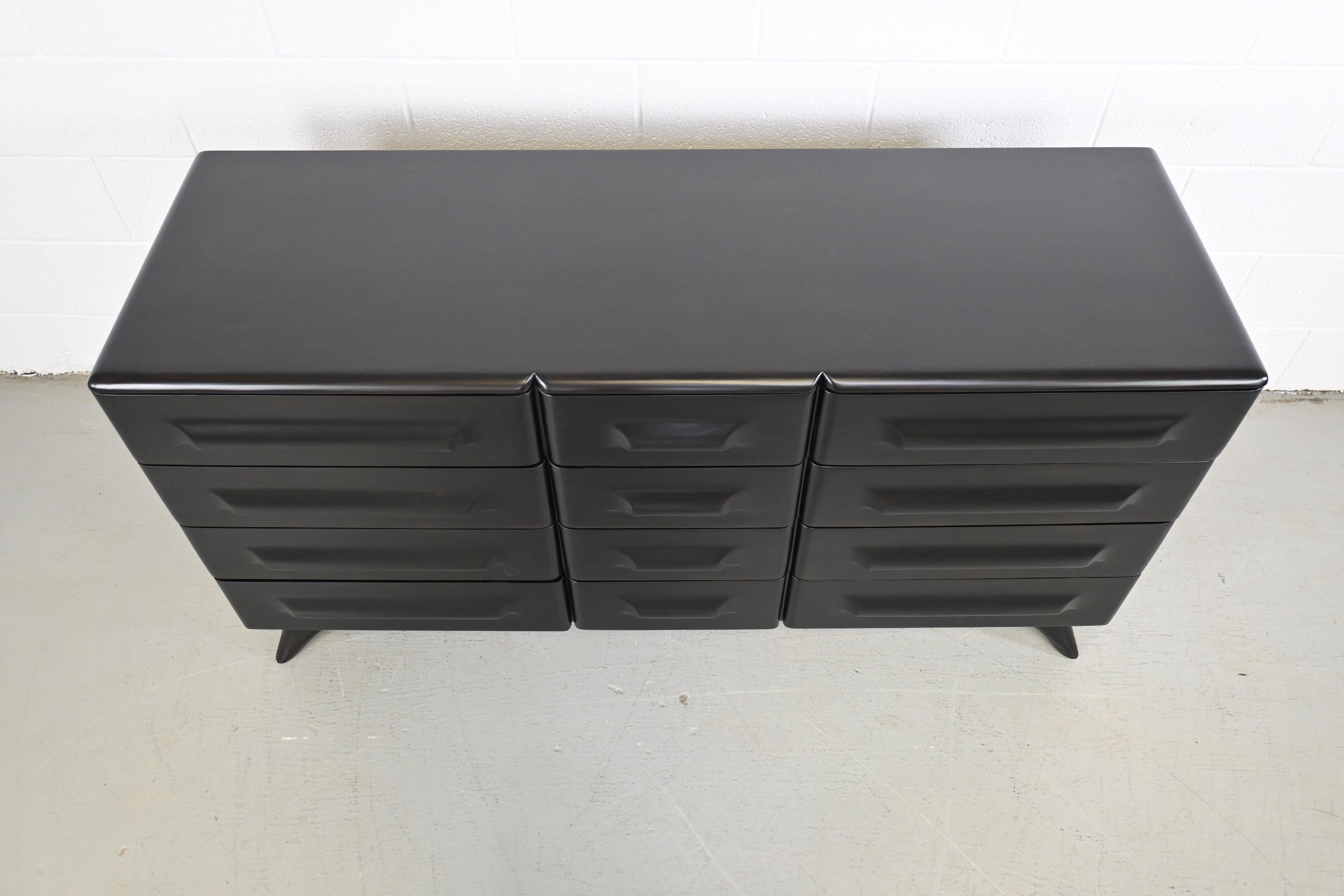 Franklin Shockey Company Mid Century Modern Sculpted Ebonized Maple Dresser 1