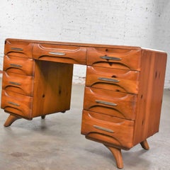 Mid-Century Modern Franklin Shockey Sculpted Pine Double Pedestal Desk or Vanity