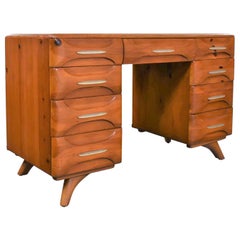 Retro Mid-Century Modern Franklin Shockey Sculpted Pine Double Pedestal Desk or Vanity