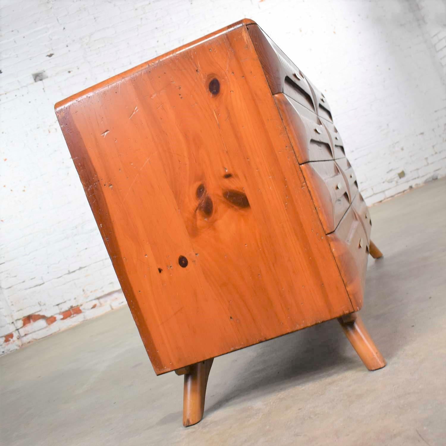 American Mid-Century Modern Franklin Shockey Sculpted Pine Low Double Dresser or Credenza