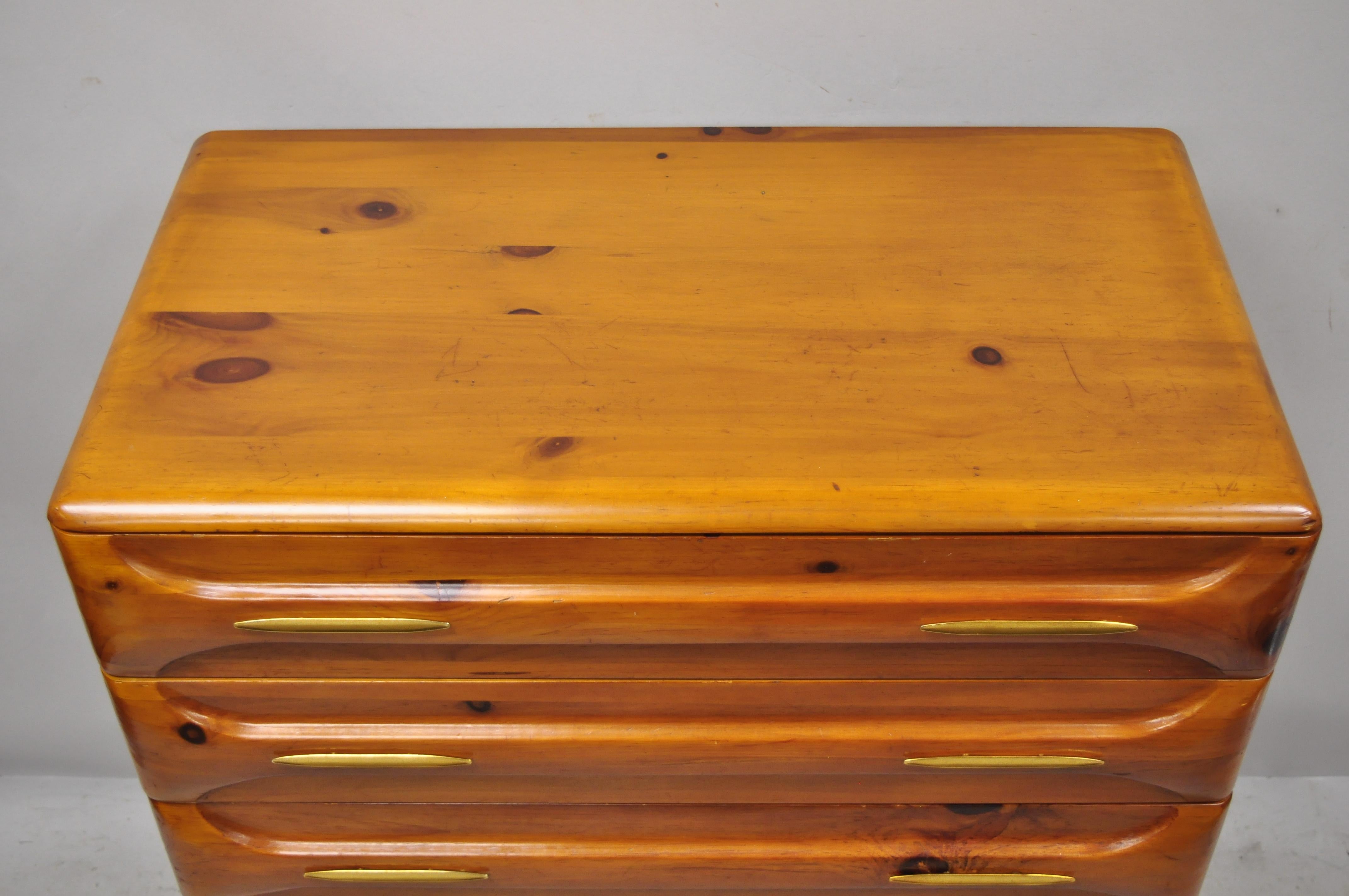 Brass Mid-Century Modern Franklin Shockey Sculptured Pine Wood 6-Drawer Chest Dresser